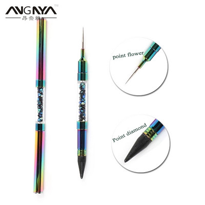 ANGNYA Dual-ended Nail Art Dotting Pen Crayon Rhinestone Metal Handle Bead Picker Wax Pencil Dazzling Color DIY Manicure Tools