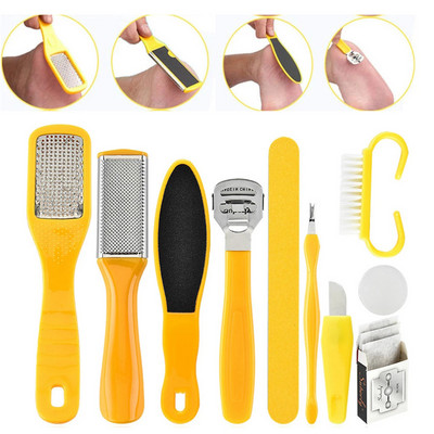 10PCS Комплект за педикюр Инструмент за грижа за ноктите от неръждаема стомана Пила за крака Маникюр Средство за премахване на мазоли Скрепер Рашпил Премахване на твърди мъртви кожни клетки