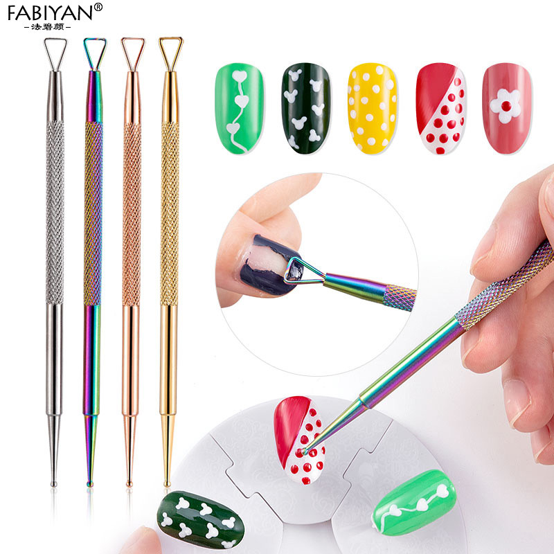5PCS Nail Art Dotting Pen Dual End od nehrđajućeg čelika Dizajn slikanje Točkasti kamenčići Kristalni dragulji Akrilni alati za manikuru