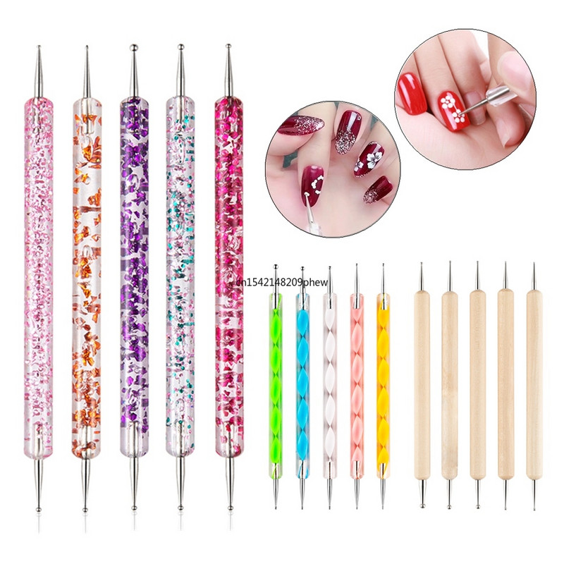 5 kom Nail Art Dotting Tools Olovka Akril Dvostruki krajevi UV Gel Builder Slikarstvo Crtanje Rezbarenje Liner Polish Kist Branje perli