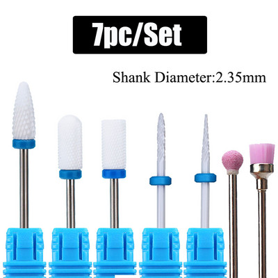 7 vnt Keraminių nagų grąžtų rinkinys Deimantiniai frezavimo pjaustytuvai manikiūrui Liepsnos grąžtai Gelinis lakas Pašalinti dildės Nagų priedai