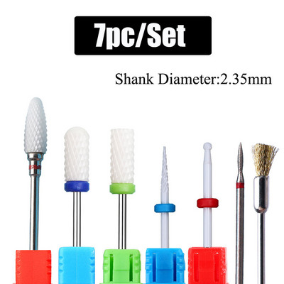 7 vnt Keraminių nagų grąžtų rinkinys Deimantiniai frezavimo pjaustytuvai manikiūrui Liepsnos grąžtai Gelinis lakas Pašalinti dildės Nagų priedai