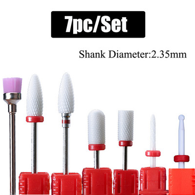 7 vnt Keraminių nagų grąžtų rinkinys Deimantiniai frezavimo pjaustytuvai manikiūrui Liepsnos grąžtai Gelinis lakas Pašalinti dildės Nagų priedai