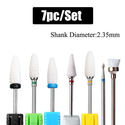 7 vnt Keraminių nagų grąžtų rinkinys Deimantiniai frezavimo pjaustytuvai manikiūrui Liepsnos grąžtai Gelinis lakas Pašalinti dildės Nagų priedai