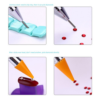 14,5 mm Dual Side Wax Nail Dotting Pen ss-Rhinestones Picker Random Color Diamond Filler Handle Nailart Sticky Wax Pen Tools TB16