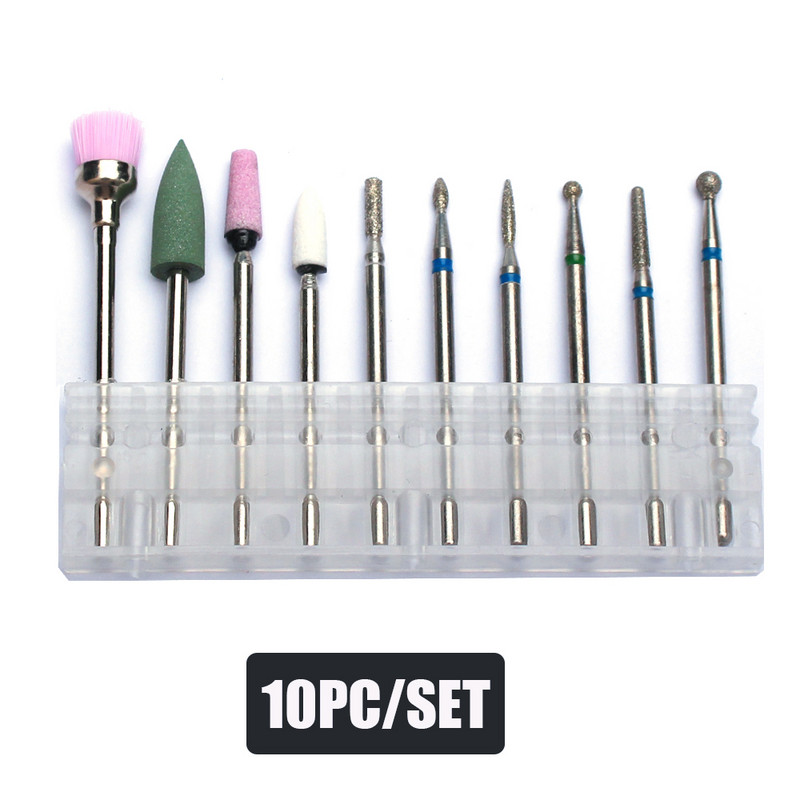 10 kom dijamantnih glodala Kompleti svrdla za nokte Rotacijska svrdla za manikuru za električni stroj Alati za skidanje gel laka