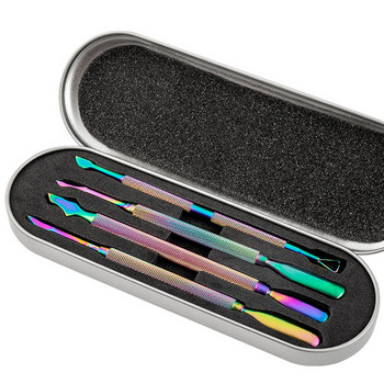 4 τεμάχια/Κουτί από ανοξείδωτο ατσάλι Pusher Cuticle Chameleon Rainbow Gel Remover Nail Art Tools Λίμα νυχιών Dead Skin Push Cuticle