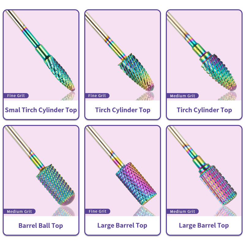 6 vnt volframo karbido frezavimo pjaustytuvas manikiūro rinkiniui nagų grąžtai akriliniams nagams 3/32 frezos gelinio lako pašalinimui