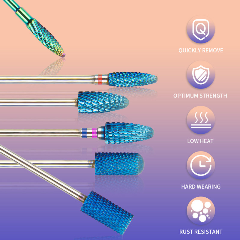 6 vnt volframo karbido frezavimo pjaustytuvas manikiūro rinkiniui nagų grąžtai akriliniams nagams 3/32 frezos gelinio lako pašalinimui