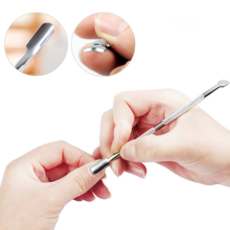 4 db/Szett acél Kétvégű Cuticle Pusher Dead Skin Remover Manikűr tisztító Care nail art tool All for manikűr készlet