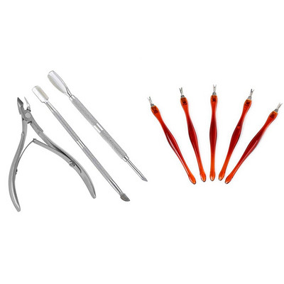 1 szett köröm kutikula fogó trimmerekkel Pusher manikűr lehúzóval és 5 db Dead Skin Fork trimmer peeling kés kutikulával