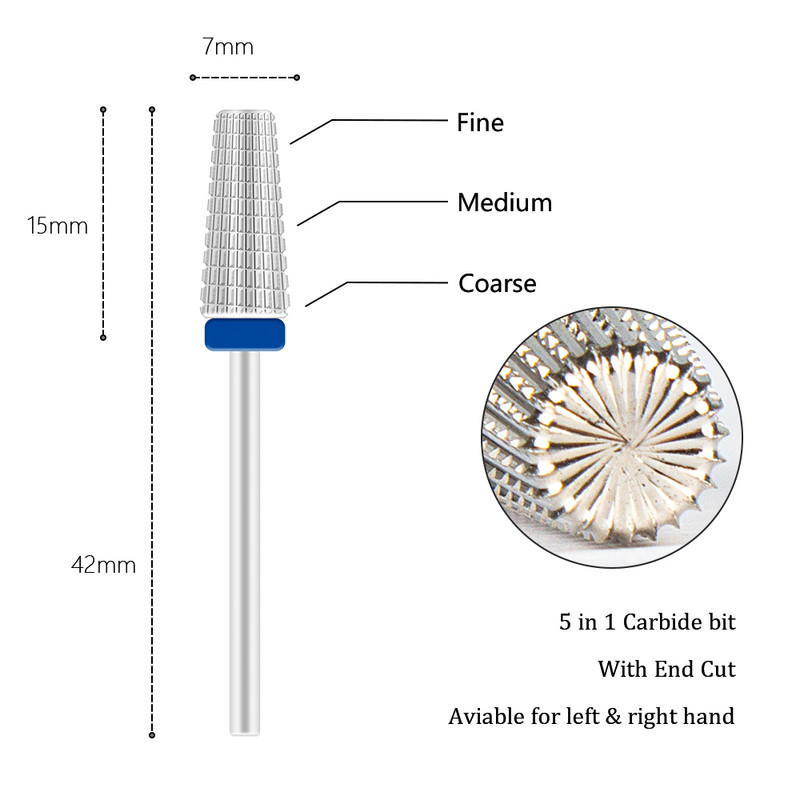 5 U 1 Dvosmjerna konusna svrdla za nokte od tvrdog metala Pribor za svrdla od tvrdog metala Glodalo za stroj za manikuru Uklanjanje gela