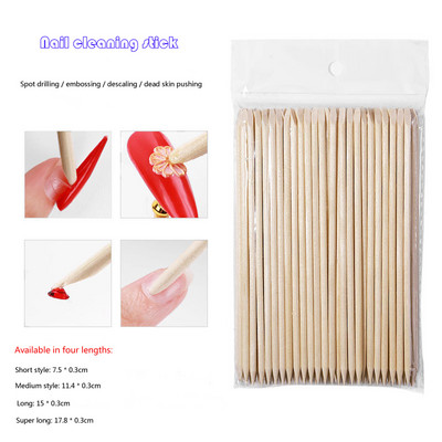 100pcs  Wooden Cuticle Pusher Remover Nail Art Design Wood Sticks Rhinestones Dotting Removal Manicure Pedicure Care Tools