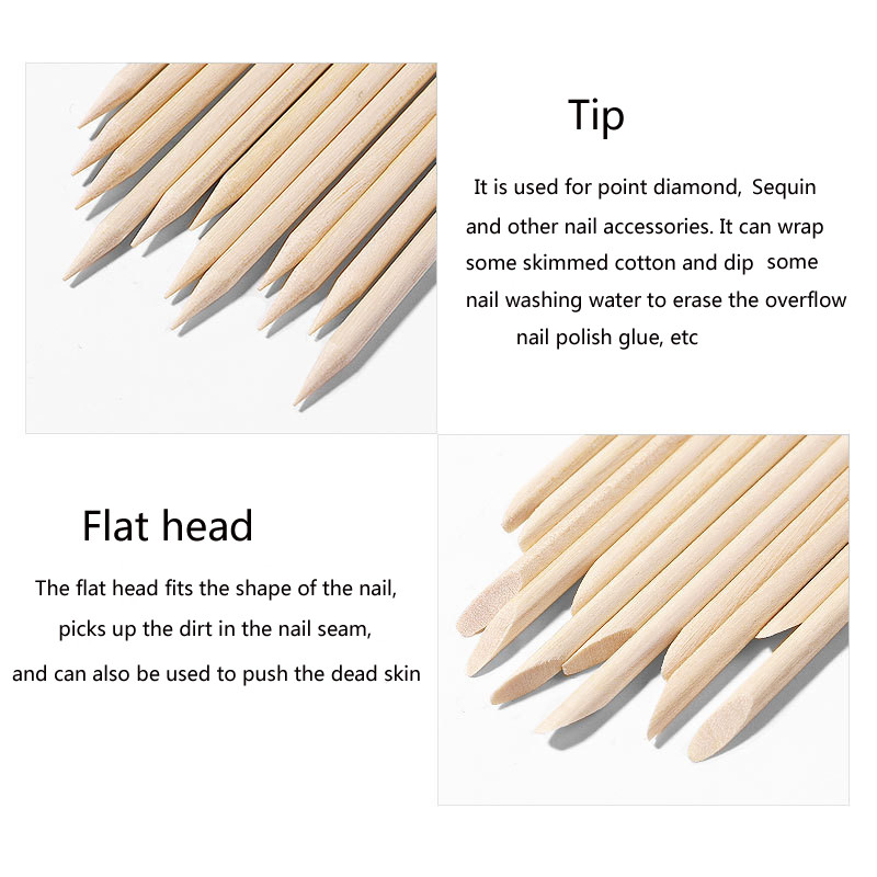 100 komada Drveni alat za uklanjanje zanoktica Nail Art Design Drveni štapići Rhinestones Dotting Removal Manikura Pedikura Alati za njegu
