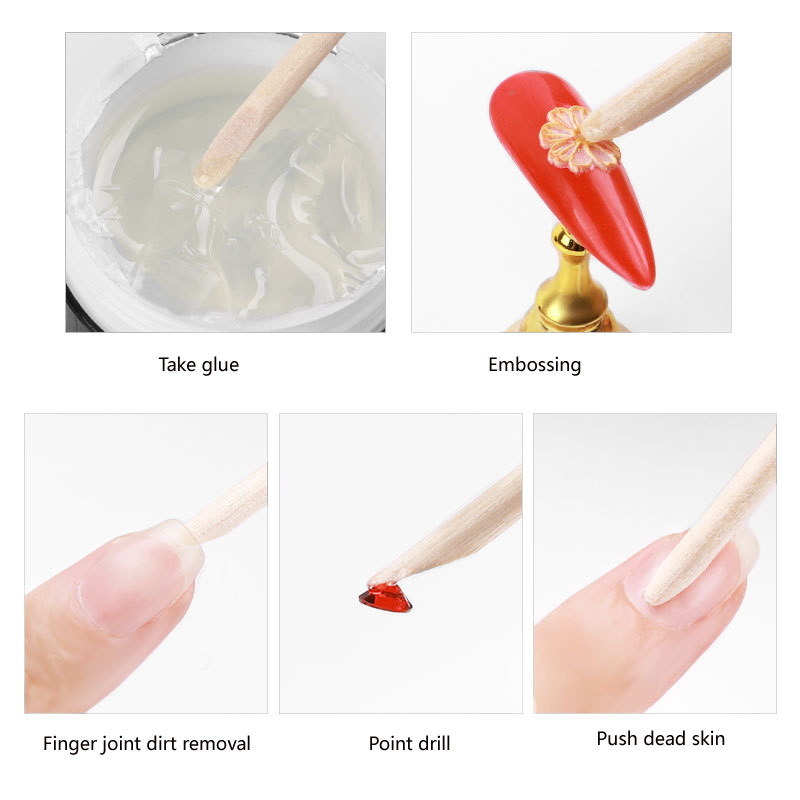 100 komada Drveni alat za uklanjanje zanoktica Nail Art Design Drveni štapići Rhinestones Dotting Removal Manikura Pedikura Alati za njegu