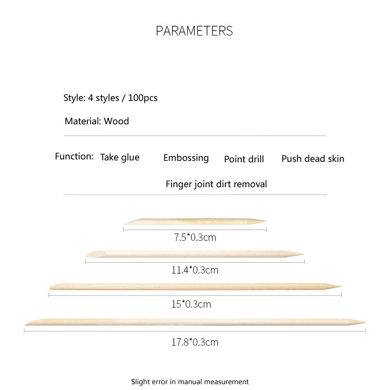 100 komada Drveni alat za uklanjanje zanoktica Nail Art Design Drveni štapići Rhinestones Dotting Removal Manikura Pedikura Alati za njegu