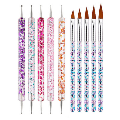 Σχέδιο Rhinestone Dual End Acrylic Nail Art Carving Dotting Pen Tip Liner Ζωγραφική Βούρτσα σχεδίασης Gel UV Polish Manicure Dot Tool