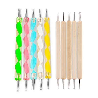 Σχέδιο Rhinestone Dual End Acrylic Nail Art Carving Dotting Pen Tip Liner Ζωγραφική Βούρτσα σχεδίασης Gel UV Polish Manicure Dot Tool