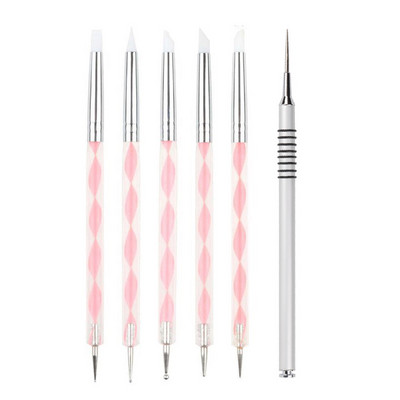 Σχέδιο Rhinestone Dual End Acrylic Nail Art Carving Dotting Pen Tip Liner Ζωγραφική Βούρτσα σχεδίασης Gel UV Polish Manicure Dot Tool
