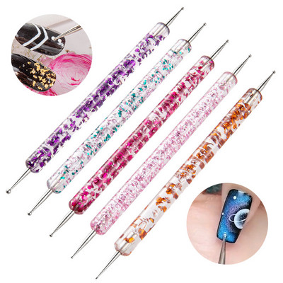 Σχέδιο Rhinestone Dual End Acrylic Nail Art Carving Dotting Pen Tip Liner Ζωγραφική Βούρτσα σχεδίασης Gel UV Polish Manicure Dot Tool
