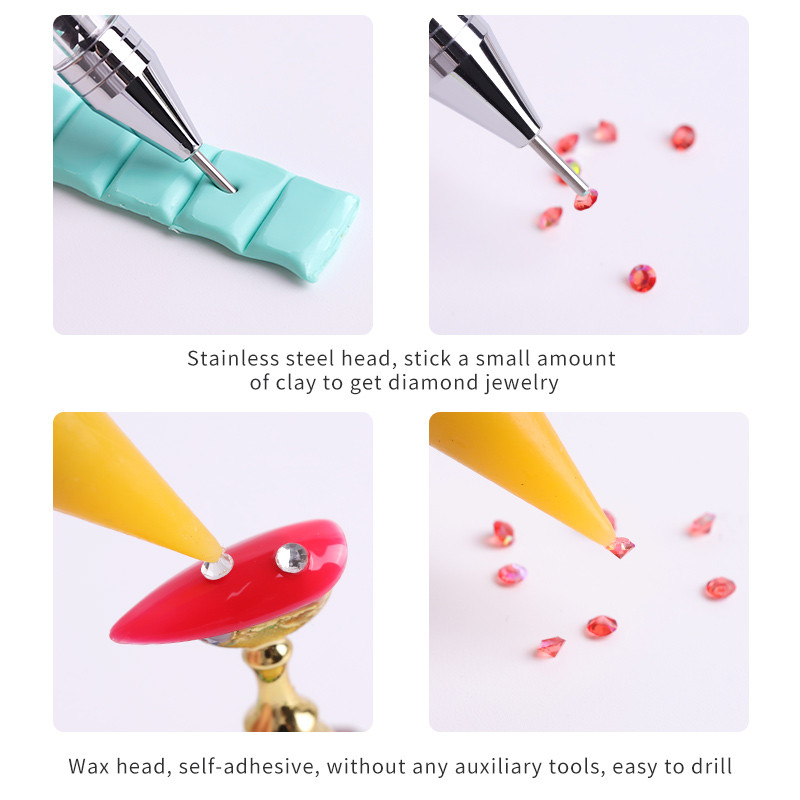 Dvostruka glava Akrilne metalne olovke za točkice Alati Krejon Voštana glava Svrdla Čelična cijev Branje noktiju Umetni kamenčići Dragulji Nails Art
