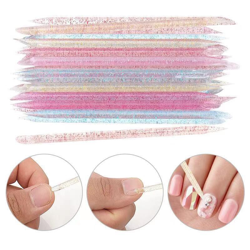 50/PACK Professzionális körömpontozó szerszám 9,5x0,4 cm-es, kétfejű gyöngyök drágakövek, csapszedő kutikula toló felszedőpont fúró 7 szín