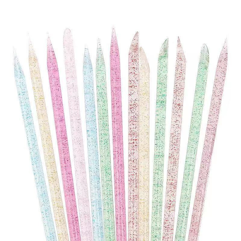 50/PACK Professzionális körömpontozó szerszám 9,5x0,4 cm-es, kétfejű gyöngyök drágakövek, csapszedő kutikula toló felszedőpont fúró 7 szín