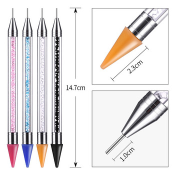 1PC Химикалка за нокти с два края Акрилна метална писалка с восъчна точка за нокти Избор на шпилки за маникюр Инструмент за рисуване на нокти