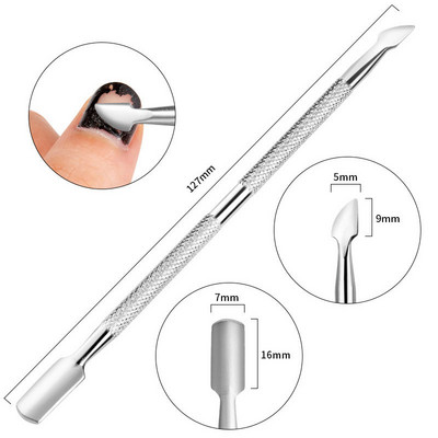 2db/készlet Kétoldalas fém körömreszelő rozsdamentes acél kutikula nyomó kutikula ujj elhalt bőr vágó eltávolító körömreszelő