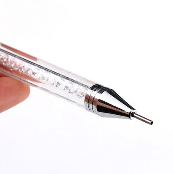 1 бр. Писалка за нокти с точки с два края с кристална дръжка Восъчен молив Crystal Beads Handle Dotting Pen Nail Art Инструменти за бране на маникюр&