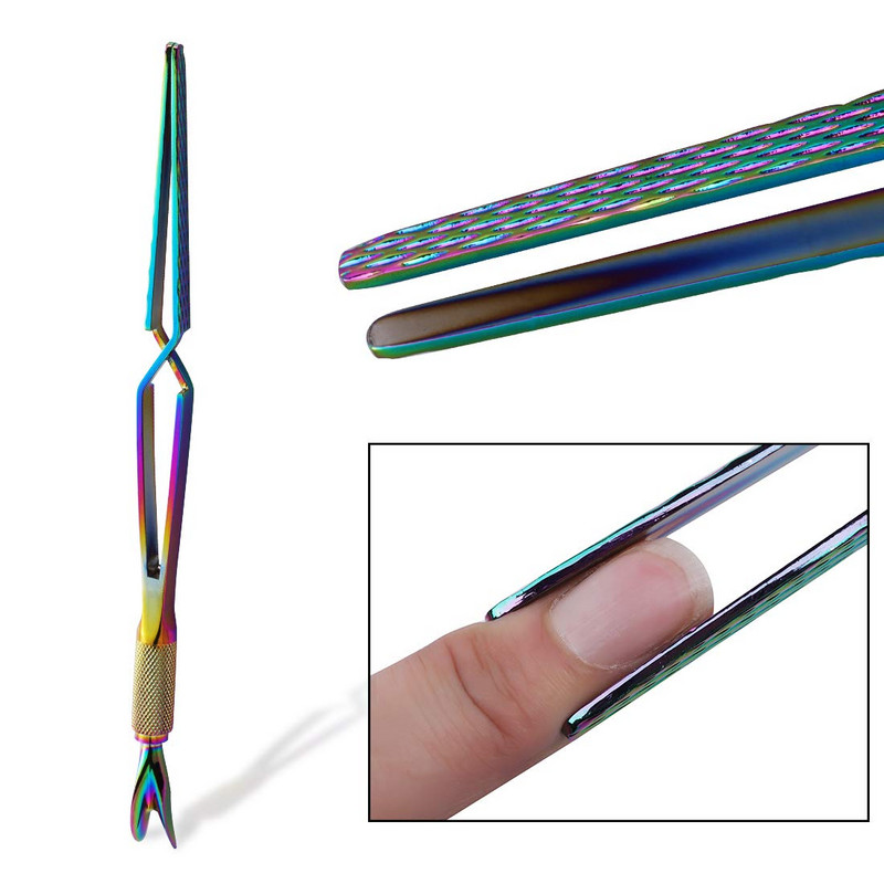 3 Way Magic multifunkcionális manikűr pedikűr C-ívű csipeszítő eszköz kutikula nyomó körömcsipesz akril UV gél körmökhöz
