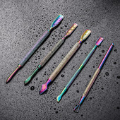 Kétvégű Rainbow Nail Art eszközök Rozsdamentes acél kutikulanyomó Essential kutikula nyomó kanál pedikűr manikűr ápoló tisztító