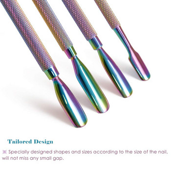 Διπλής άκρης Rainbow Nail Art Εργαλεία από ανοξείδωτο ατσάλι Pusher επιδερμίδας Essential Cuticle Spoon Pusher Pedicure Cleaner Care Manicure