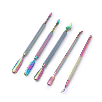 Инструменти за изработка на нокти Rainbow с два края Избутвач за кожички от неръждаема стомана Основна лъжица за избутване на кожички Избутвач за педикюр Маникюр Грижа за почистване