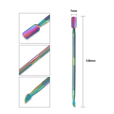 Kétvégű Rainbow Nail Art eszközök Rozsdamentes acél kutikulanyomó Essential kutikula nyomó kanál pedikűr manikűr ápoló tisztító