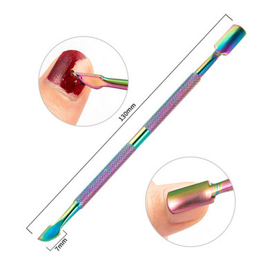 Nail Art Files UV Gél Lakk Elhalt bőr eltávolítása Manikűr Pedikűr Clean Care Tools 5 színű Rozsdamentes acél kutikula kanál toló