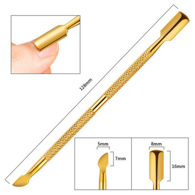 Nail Art Files UV Gél Lakk Elhalt bőr eltávolítása Manikűr Pedikűr Clean Care Tools 5 színű Rozsdamentes acél kutikula kanál toló