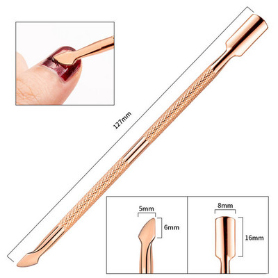 Nail Art Files UV Gél Lakk Elhalt bőr eltávolítása Manikűr Pedikűr Clean Care Tools 5 színű Rozsdamentes acél kutikula kanál toló
