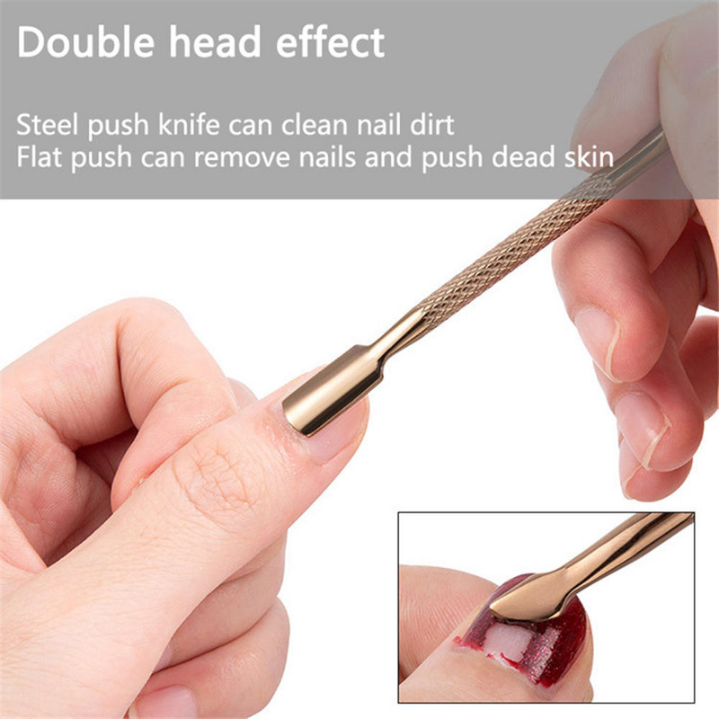 Nail Art Files UV Gél Lakk Elhalt bőr eltávolítása Manikűr Pedikűr Clean Care Tools 5 színű Rozsdamentes acél kutikula kanál toló