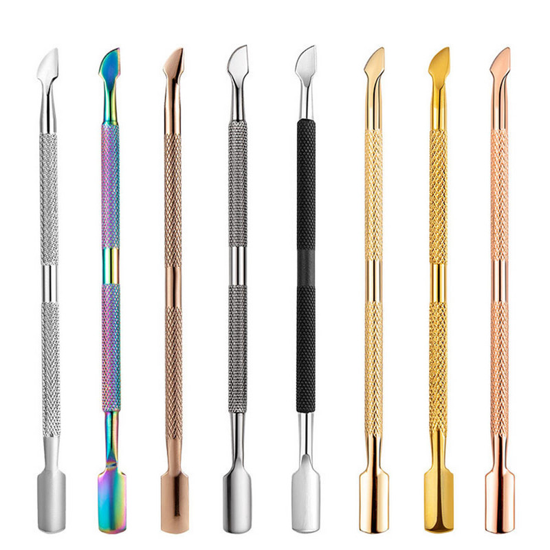 Nail Art Files UV Gél Lakk Elhalt bőr eltávolítása Manikűr Pedikűr Clean Care Tools 5 színű Rozsdamentes acél kutikula kanál toló