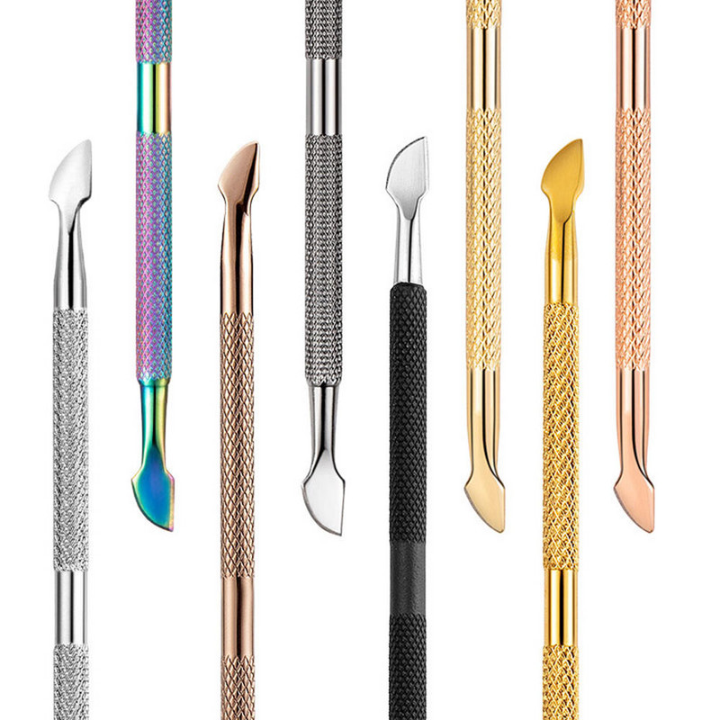 Nail Art Files UV Gél Lakk Elhalt bőr eltávolítása Manikűr Pedikűr Clean Care Tools 5 színű Rozsdamentes acél kutikula kanál toló