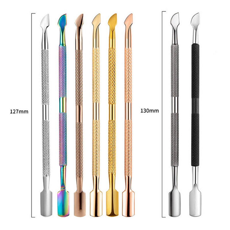 Nail Art Files UV Gél Lakk Elhalt bőr eltávolítása Manikűr Pedikűr Clean Care Tools 5 színű Rozsdamentes acél kutikula kanál toló