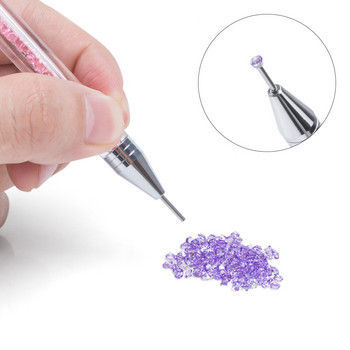 1PC Двойна глави писалка за восък за нокти, акрилни метални точки, кристали Stone Picker Crystal Picking Pen DIY Point Manicure Nail Gem Tool