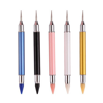 Комплект химикалки за рисуване на нокти с два края с 2 сменени глави Мъниста от кристали Шпилки Избор на восъчни моливи Четка Инструменти за рисуване на нокти