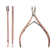 3db/táska Rose Gold Pro rozsdamentes acél kutikula eltávolító nyomó olló körömszerszám szett Finger Dead Skin csipeszvágó