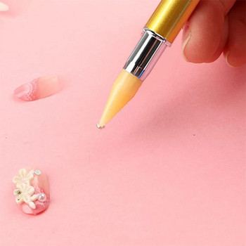 Στυλό για τρυπάνι για νύχια από ανοξείδωτο ατσάλι με κερί με κουκκίδες Εργαλεία DIY Κρυστάλλινα στρας Συμβουλές για μανικιούρ σαλονιού