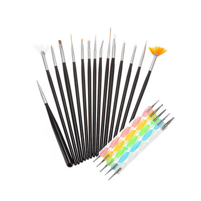 20 db Nail Art Ecset Design Tipp Festmény Rajz Faragás Pöttyös Toll Építő Lapos Legyező Bélés Akril Gél UV Lakk Eszköz manikűr