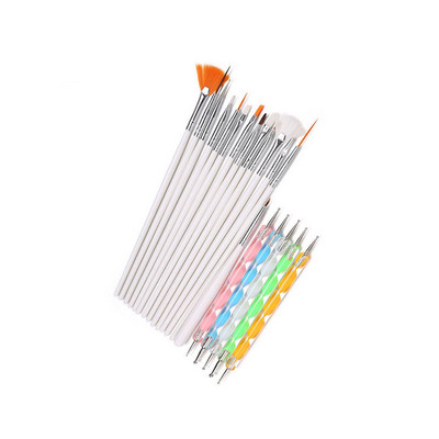 20 db Nail Art Ecset Design Tipp Festmény Rajz Faragás Pöttyös Toll Építő Lapos Legyező Bélés Akril Gél UV Lakk Eszköz manikűr