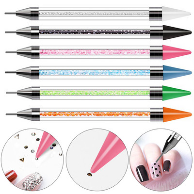 1PC Восъчен молив с кристали с двойна глава Crystal Picking Pen Crystal Handle Stone Picker Nail Art Pencil Acrylic DIY Dotting Tools