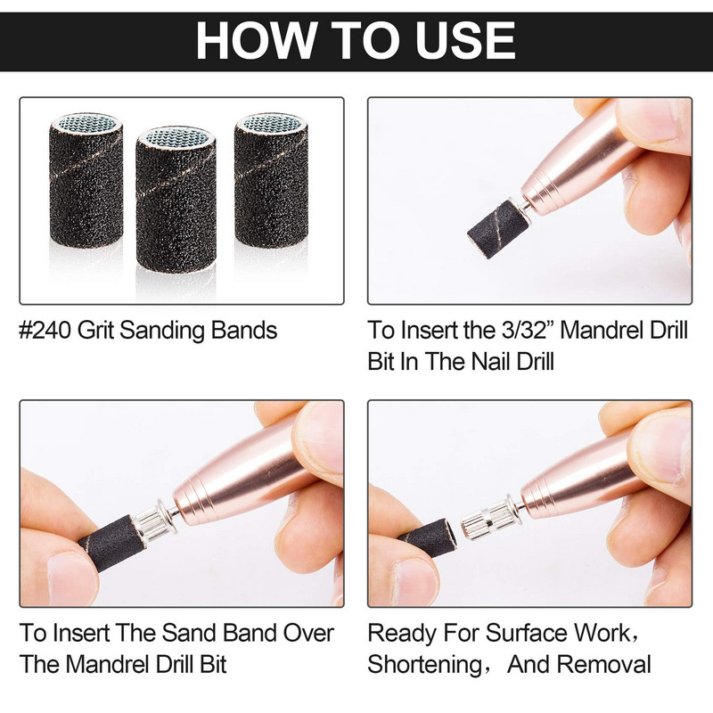 100 db Professzionális körömcsiszoló szalag, Grit #240 körömmanikűrpolírozó, Files manikűr eszközök körömfúróhoz